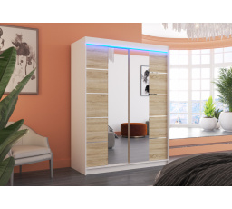 Posuvná skriňa so zrkadlom a LED osvetlením NORDIC 150 Biela+Sonoma