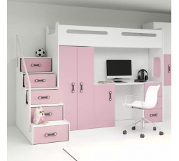 Poschodová posteľ MAX 4 s matracom, Biela/Ružová