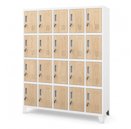 Kovová šatní skrinka BHP biela/dub sonoma: Eco Design ROBERT, 1360 x 1720 x 450 mm