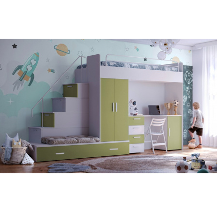 Vyvýšená posteľ PARADISE 5, Biela Zelená matná