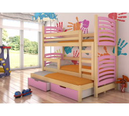 Trojposchodová posteľ s matracmi SORIA Pine+Pink