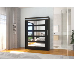 Posuvná skriňa so zrkadlom a LED osvetlením MURANI 150 Čierna+Čierna