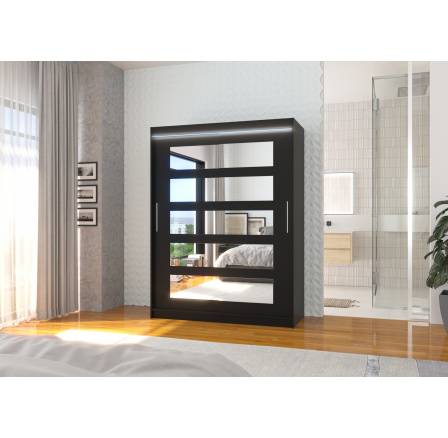 Posuvná skriňa so zrkadlom a LED osvetlením MURANI 150 Čierna+Čierna