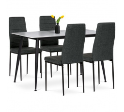 Jídelní set s 4 židlemi, 130x70x76cm, keramika, mramor, ASE-1004 BK2