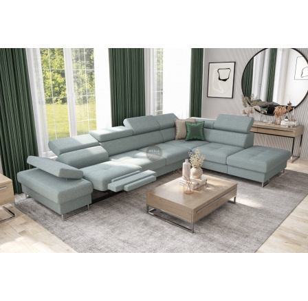 Rohová sedacia súprava GALAXY, relax s funkciou spania 225X350 cm - Odtiene mätovej, pravá Rohová sedacia súprava GALAXY, relax s funkciou spania 225X350 cm - Odtiene mätovej, pravá