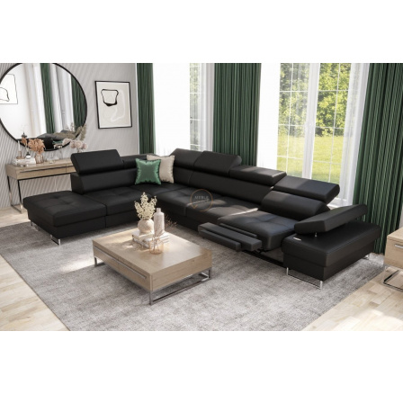 Rohová sedacia súprava GALAXY, relax 225x350 cm prírodná koža - čierna koža, ľavá Rohová sedacia súprava GALAXY, relax 225x350 cm prírodná koža - čierna koža, ľavá