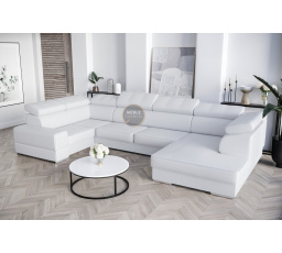Rohová sedacia súprava ROYAL MAX I 210x375x185 - biela eko koža, ľavá