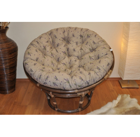 Ratanový papasan 110 cm hnedý vankúš levanduľový