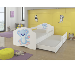 Dvojlôžko s bariérkou a matracmi CASIMO II BLUE BEAR 160x80 Biele