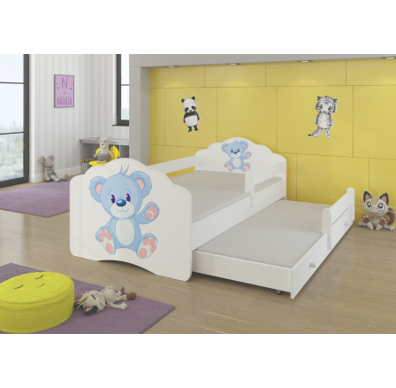 Dvojlôžko s bariérkou a matracmi CASIMO II BLUE BEAR 160x80 Biele Dvojlôžko s bariérkou a matracmi CASIMO II BLUE BEAR 160x80 Biele