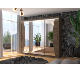 Šatní skriňa s posuvnými dverami, zrkadlom a LED osvetlením DIEGO 250 Choco+Choco