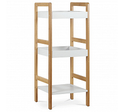 Regál, 3 police, masívny bambus, prírodný odtieň, MDF, biely matný lak, nosník. 9 kg