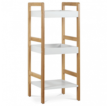 Regál, 3 police, masívny bambus, prírodný odtieň, MDF, biely matný lak, nosník. 9 kg
