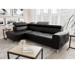 Rohová sedacia súprava s funkciou spania ORION 165x255 prírodná koža - čierna koža, ľavá