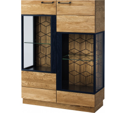 MONURIKI 15 - ŠIROKÁ NÍZKA 2-DOOR skrinka dub medový s čiernymi matnými prvkami - montovaný nábytok (MOSAIC) (SZ) (K150-Z)