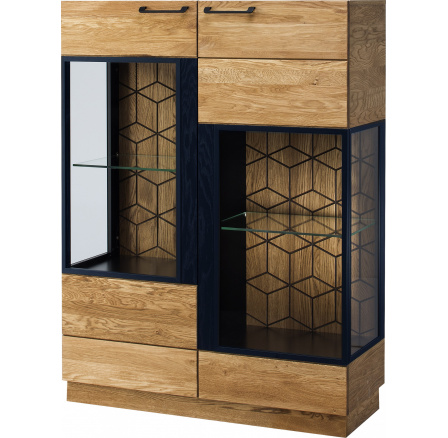 MONURIKI 15 - ŠIROKÁ NÍZKA 2-DOOR skrinka dub medový s čiernymi matnými prvkami - montovaný nábytok (MOSAIC) (SZ) (K150-Z)