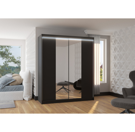 Posuvná skriňa so zrkadlom a LED osvetlením BALANCE 180 Čierna+Čierna