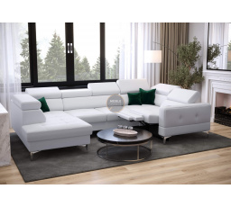 Rohová sedacia súprava TOSCANIA MAX I, relax s funkciou spania 170x350x185 cm - biela eko koža, pravá