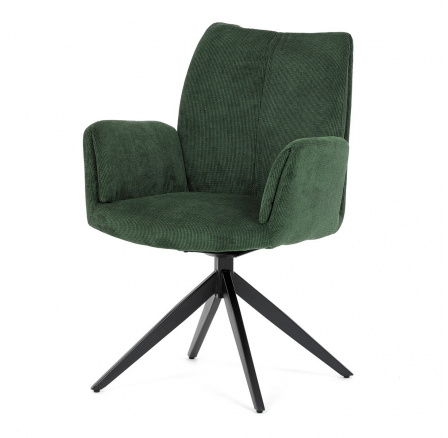 Jedálenská stolička, zelená látka, 180° otočný mechanizmus, čierny kov