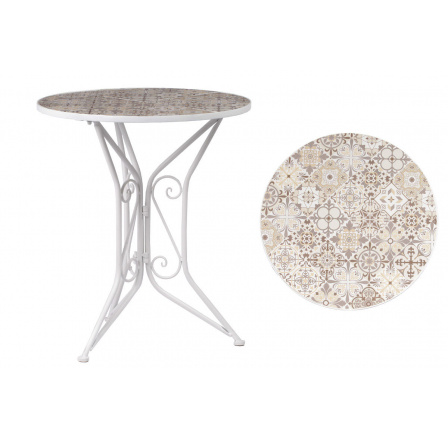 Záhradný stôl, keramická mozaiková doska, kovová konštrukcia, biely matný lak (podobne ako stolička US1001)