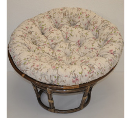 Ratanový papasan 110 cm hnedý vankúš s motívom vtákov