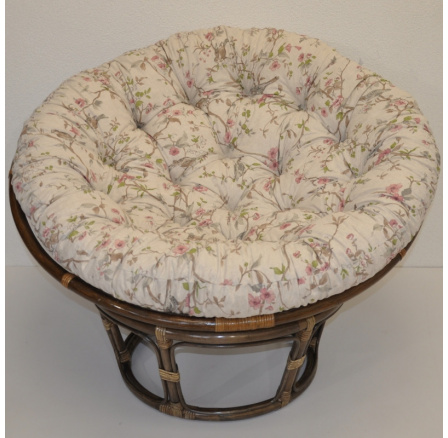 Ratanový papasan 110 cm hnedý vankúš s motívom vtákov