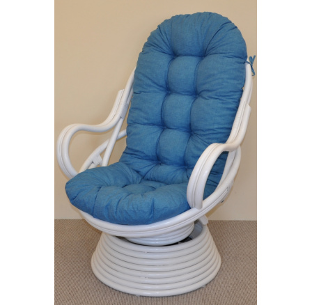 Ratanové hojdacie kreslo Swivel biely vankúš tyrkysové zvýraznenia