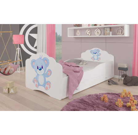 Posteľ s matracom a zásuvkou CASIMO BLUE BEAR 140x70 Biela