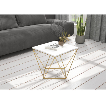 Konferenčný stolík DIANA 50x50 Zlatý+Biely