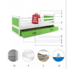 Detská posteľ RICO 90x200 cm so zásuvkou, bez matraca, Biela/Zelená