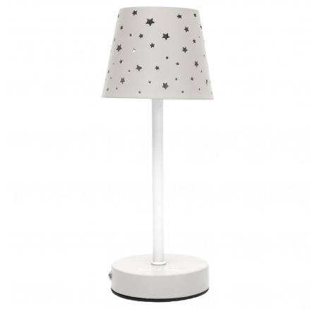 Biela nabíjacia stolná lampa s prelamovanými hviezdičkami Biela nabíjacia stolná lampa s prelamovanými hviezdičkami