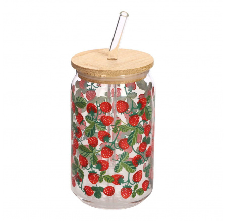 Pohár s viečkom a slamkou Soleo 530ml jahody
