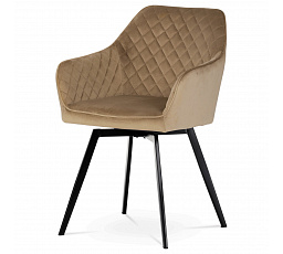 Jedálenská stolička, zamatové čalúnenie cappuccino, kovové nohy, čierny matný lak