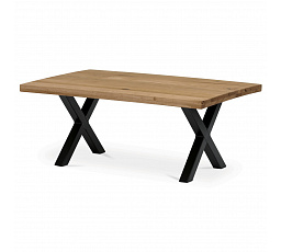 Konferenčný stôl 110x70 cm, dubový masív, rovná hrana, kovová noha "X" 5x5 cm