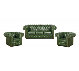 Sedacia súprava Chesterfield Classic 3+1+1 koža zelená