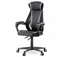 Herné kreslo, sivé, čierna ekokoža a čierna látka a sieťovina MESH, PCA moss