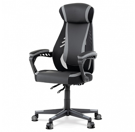 Herné kreslo, sivé, čierna ekokoža a čierna látka a sieťovina MESH, PCA moss