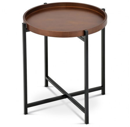 Konferenčný stôl 50x50 cm, drevená doska, morená na orech, čierne kovové nohy