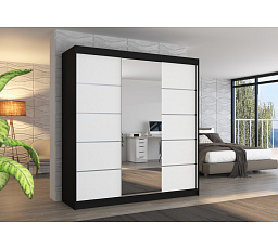 Posuvná skriňa so zrkadlom BERGEN 200 Čierna+Biela