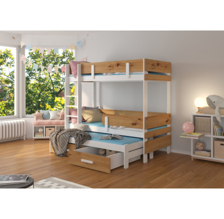 Trojposchodová posteľ s matracmi ETAPO 180x80 Biela+Artisan