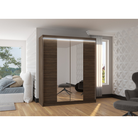 Posuvná skriňa so zrkadlom a LED osvetlením BALANCE 180 Choco+Choco