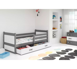 Detská posteľ RICO 90x200 cm so zásuvkou, s matracom, Grafit/Biela