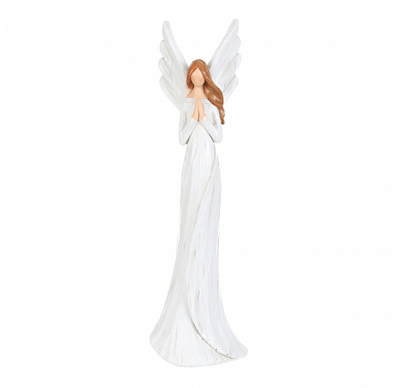 Anděl - figurka z polyresinu, imitace dřeva, vel. M, bílý Anděl - figurka z polyresinu, imitace dřeva, vel. M, bílý