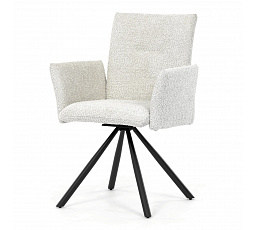 Jedálenská stolička, krémová látka, čierny kov, otočný mechanizmus 90°/90° (L/P) - funkcia reset