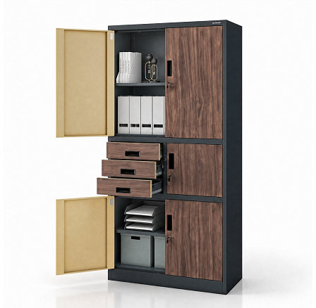 Kancelárska kovová skriňa s trezorom antracitová / orech: Eco Design FILIK II, 900 x 1850 x 400 mm Kancelárska kovová skriňa s trezorom antracitová / orech: Eco Design FILIK II, 900 x 1850 x 400 mm