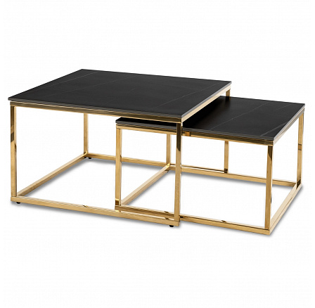 Sada keramických stolíkov TENOR Čierny mramor/ Zlatý