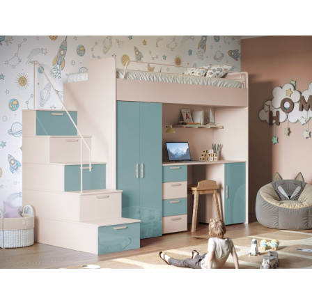 Poschodová posteľ PARADISE 4S Kašmír Modrá Lesk