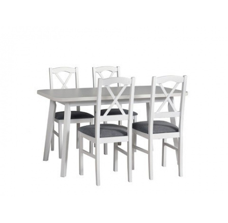 MILENIUM 6 - jedálenský set stôl+4 stoličky (Oslo 6+Nilo 11 ) lamino biela borovica andersen / biele stoličky / svetlosivá látka 1B-Soro 90 - kolekcia "DRE" (DM) (K150)NOVINKA