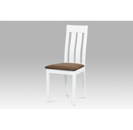 Jedálenská stolička, masívny buk, biela, hnedý látkový poťah