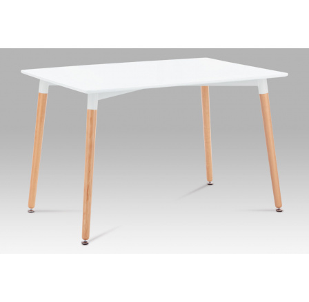 Jedálenský stôl 120x80x76 cm, MDF / kovový rám - biely matný lak, drevené nohy z bukového masívu, prírodný odtieň